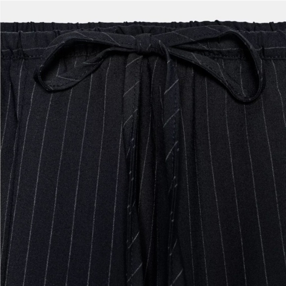 ZARA PINSTRIPE BALLOON PANTS BLUE NAVY - Picture 12 of 14